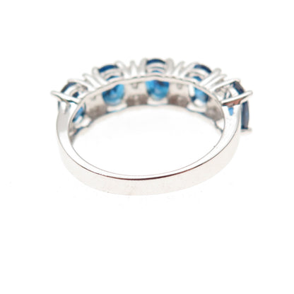 925 Sterling Silver Oval-Cut Blue & Round-Cut White C Z Ring Size 6