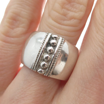 925 Sterling Silver Vintage Modernist Beaded Ring Size 6