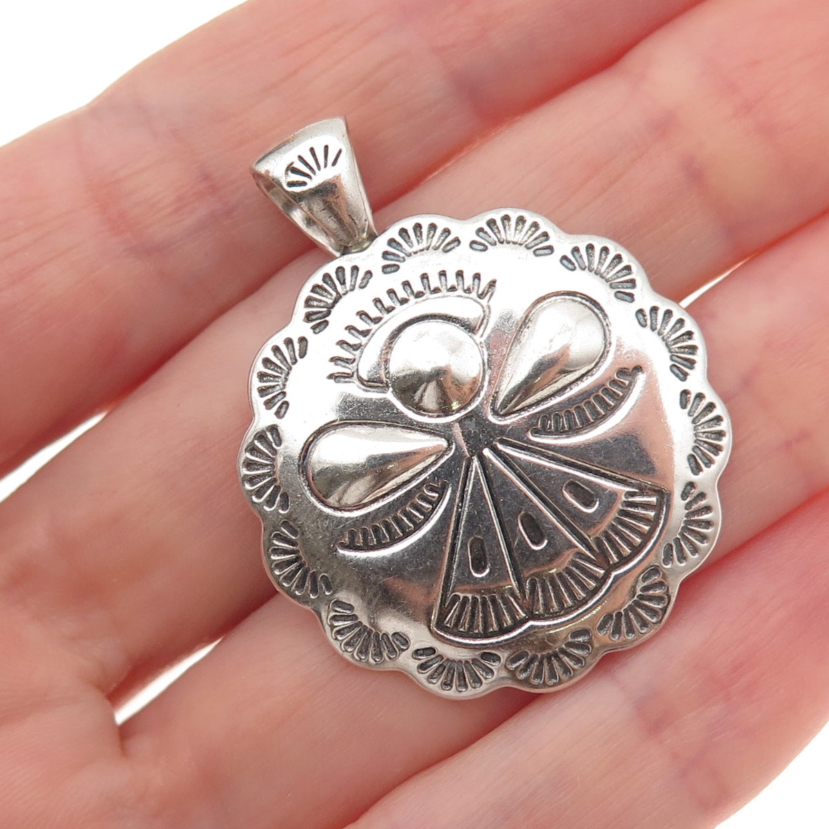 Shube Old Pawn 925 Sterling Silver Vintage Southwestern Angel Concho Pendant
