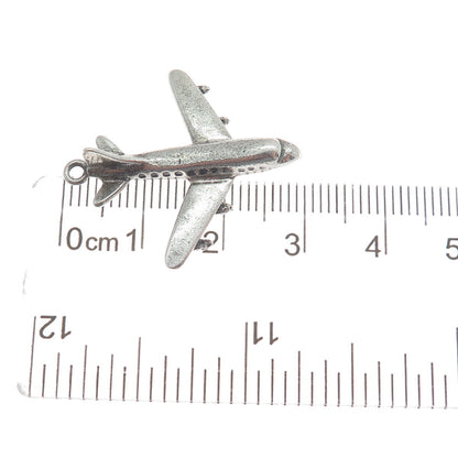 DANECRAFT 925 Sterling Silver Antique Retro Airplane 3D Charm Pendant
