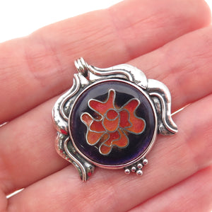 Ursula 925 Sterling Silver Vintage Enamel Floral Modernist Charm Pendant