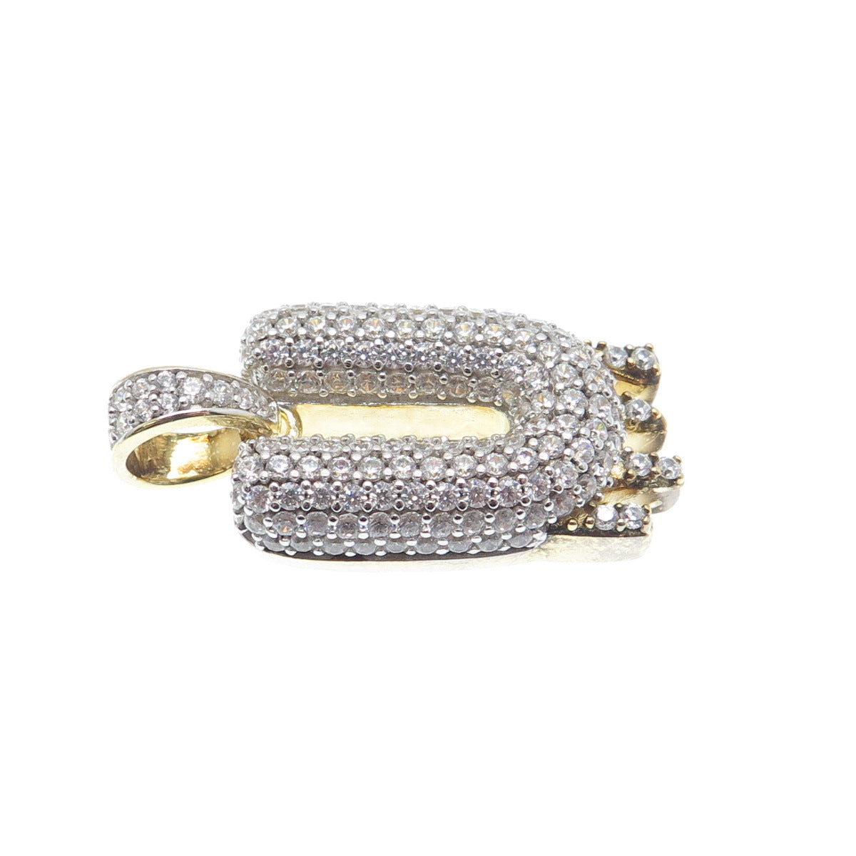 925 Sterling Silver Gold Plated Round-Cut Shaped C Z Letter U Sparkle Pendant