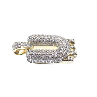 925 Sterling Silver Gold Plated Round-Cut Shaped C Z Letter U Sparkle Pendant