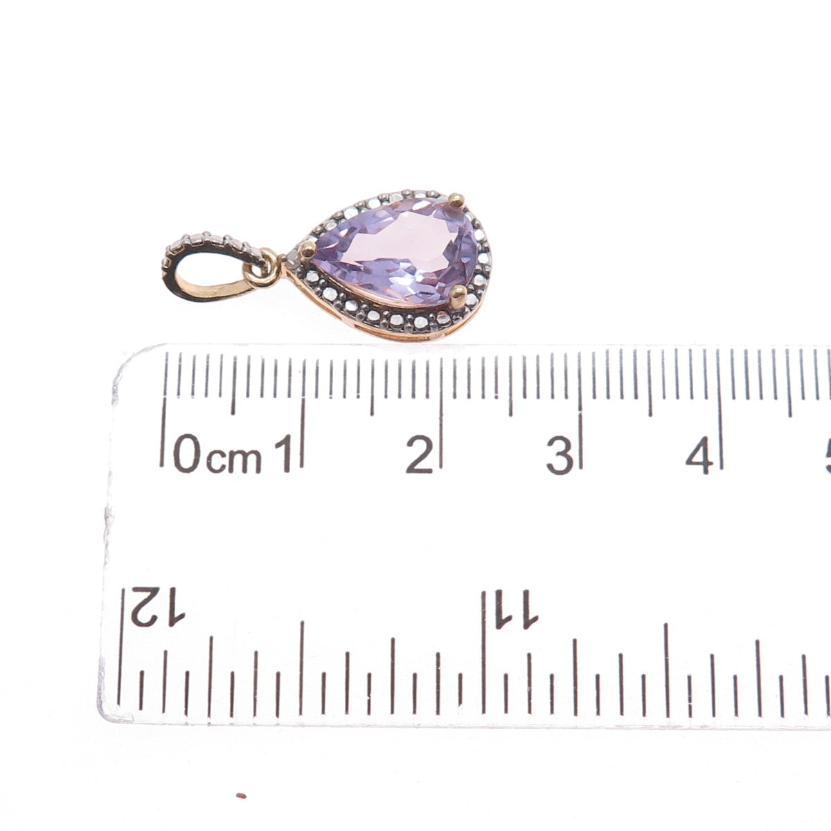925 Sterling Silver Gold Plated Real Diamond Accent & Amethyst Charm Pendant