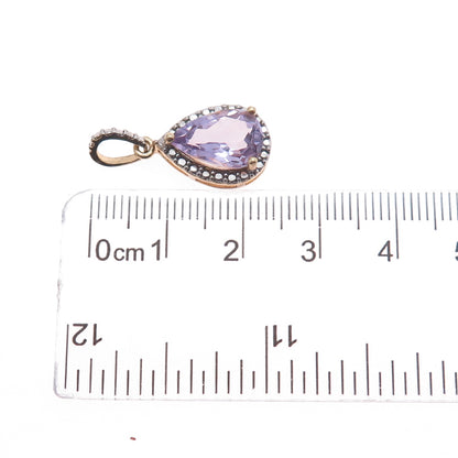 925 Sterling Silver Gold Plated Real Diamond Accent & Amethyst Charm Pendant