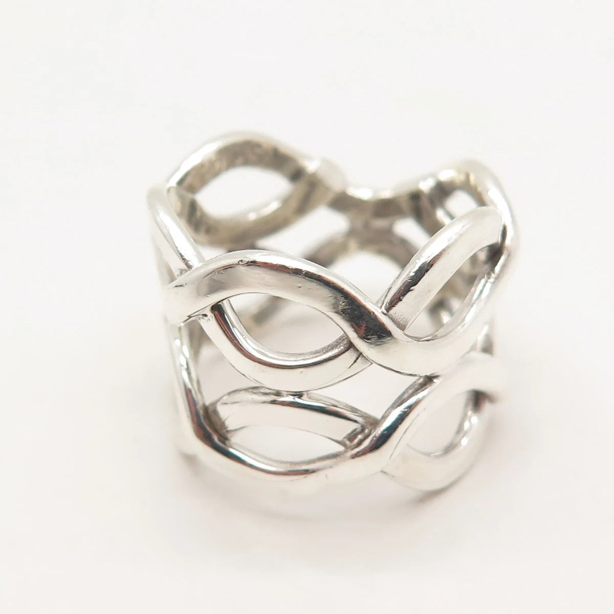 925 Sterling Silver Vintage Mexico Infinity Wide Ring Size 7.75