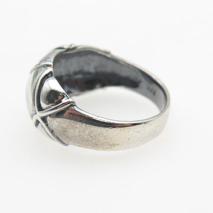 925 Sterling Silver Vintage Modernist X-Shape Dome Oxidized Ring Size 7.75