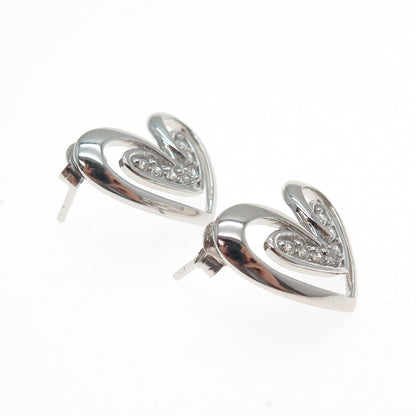 925 Sterling Silver Round-Cut C Z Modernist Heart Earrings