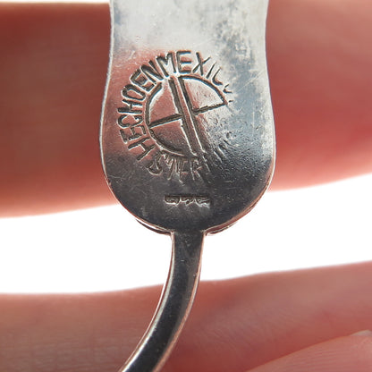 925 Sterling Silver Vintage Mexico Tulip Flower Modernist Oxidized Pin Brooch