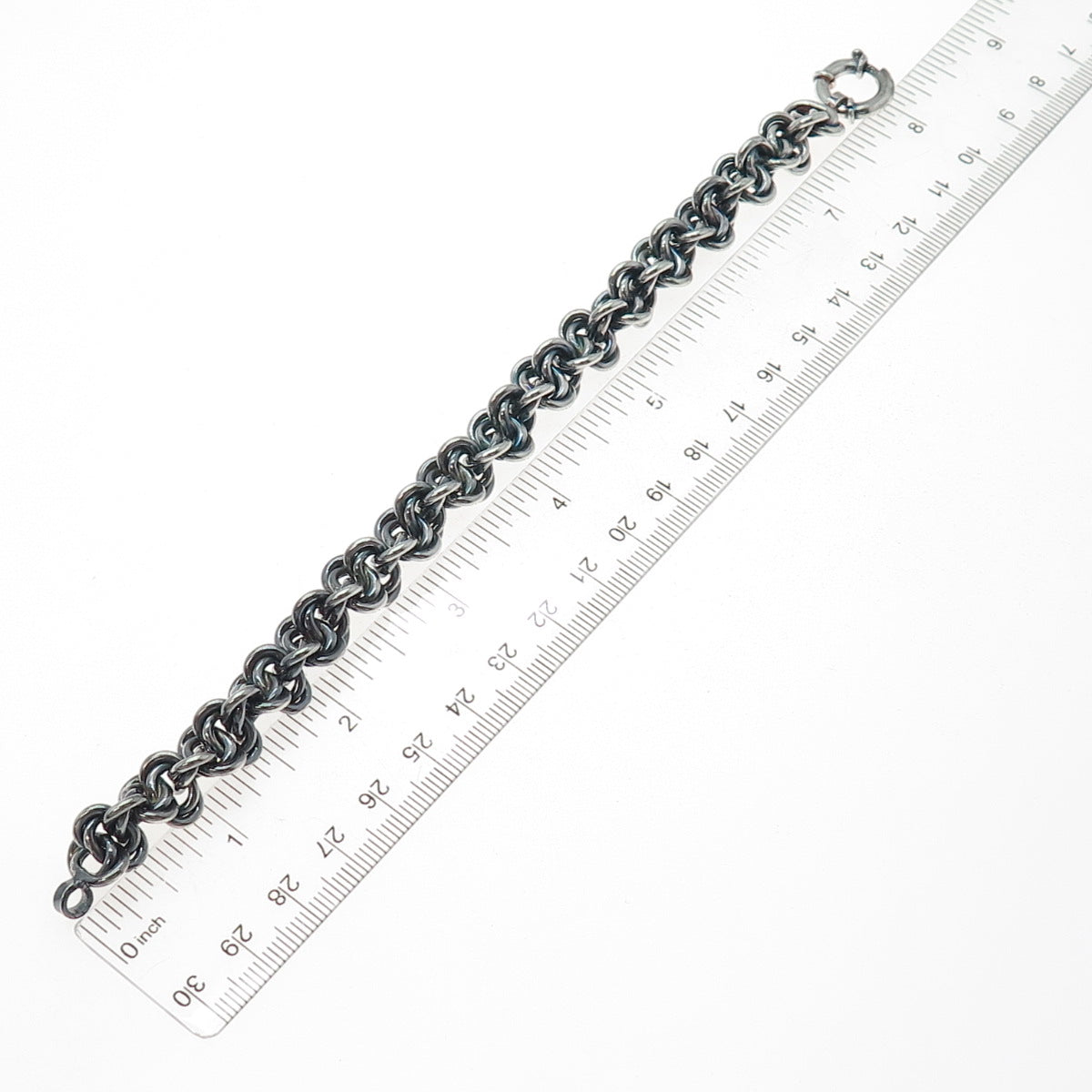 925 Sterling Silver Vintage Italy Triple Knot Link Oxidized Bracelet 7"