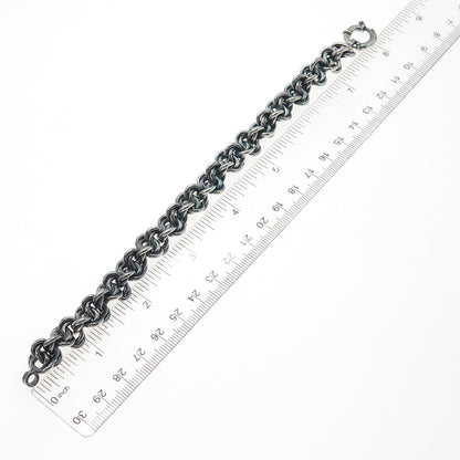 925 Sterling Silver Vintage Italy Triple Knot Link Oxidized Bracelet 7"