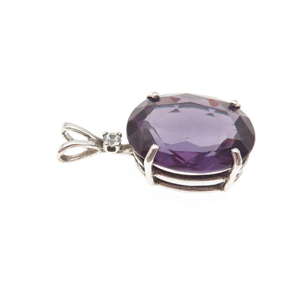 925 Sterling Silver Vintage Lab-Created Peacock Sapphire & C Z Charm Pendant