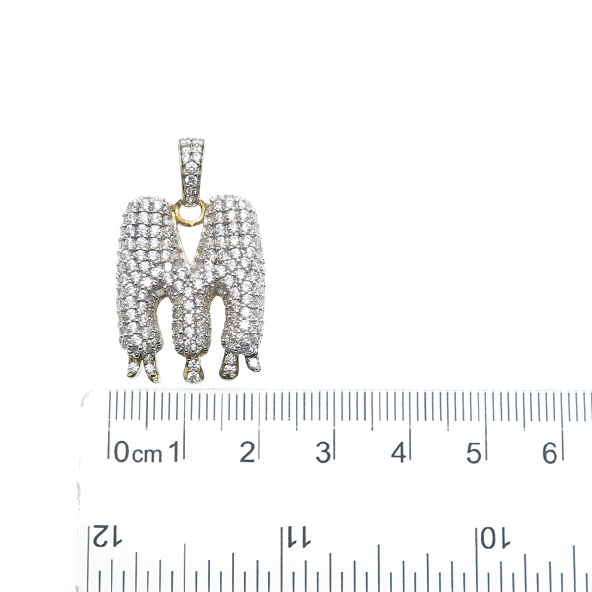 925 Sterling Silver Gold Plated Round-Cut Shaped C Z Letter M Sparkle Pendant