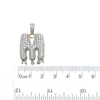 925 Sterling Silver Gold Plated Round-Cut Shaped C Z Letter M Sparkle Pendant