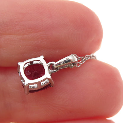 925 Sterling Silver Real Cushion-Cut Rhodolite Cable Chain Necklace 18"