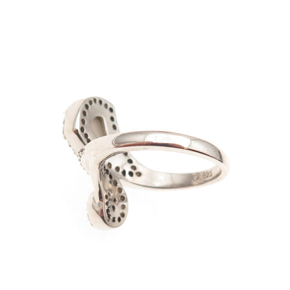 925 Sterling Silver Real MOP & C Z Spiral Bypass Ring Size 6