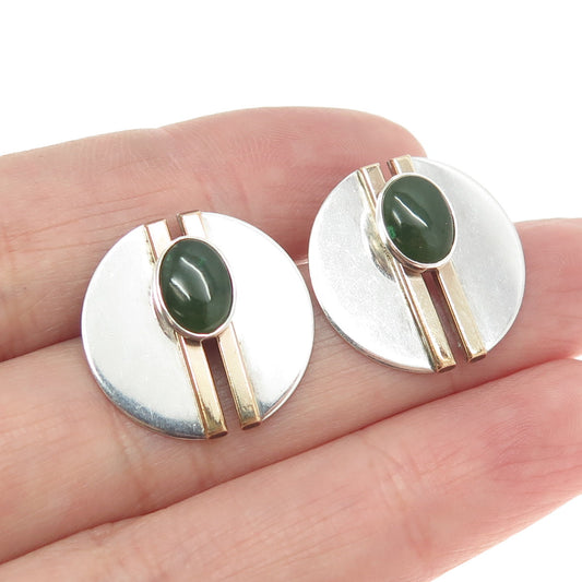 925 Sterling Silver 2-Tone Vintage Real Jade Gemstone Earrings