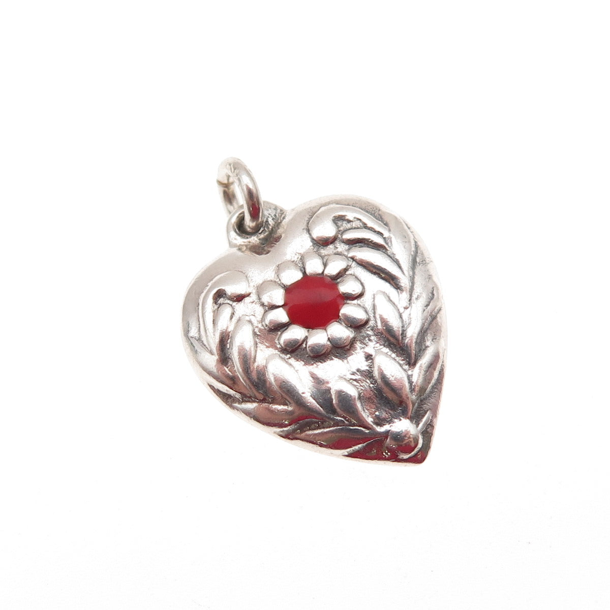 925 Sterling Antique Art Deco Enamel Floral Chatelaine Heart Mini Charm Pendant