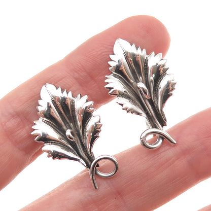 925 Sterling Silver Antique Art Deco Floral Oxidized Screw Back Earrings