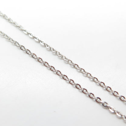 925 Sterling Silver White C Z Round Charm Cable Chain Necklace 18"