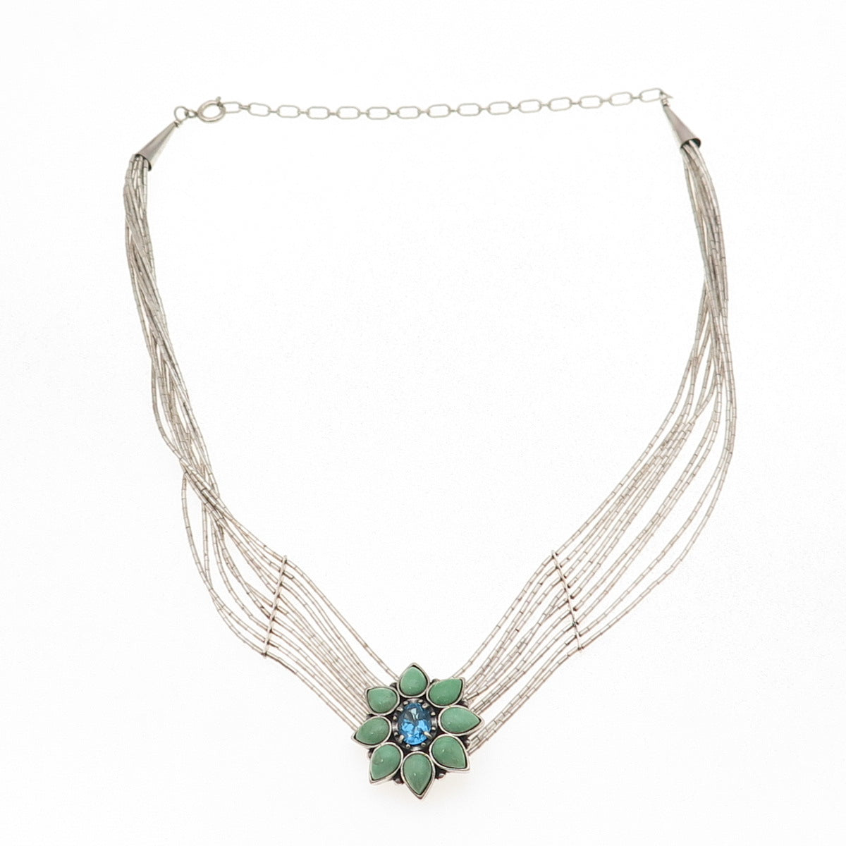 Carolyn Pollack Old Pawn 925 Sterling Vintage Turquoise & Topaz Necklace 16-18"