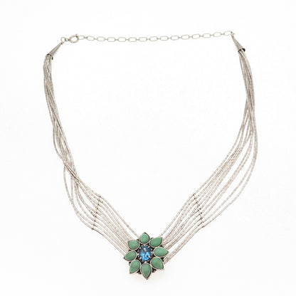 Carolyn Pollack Old Pawn 925 Sterling Vintage Turquoise & Topaz Necklace 16-18"