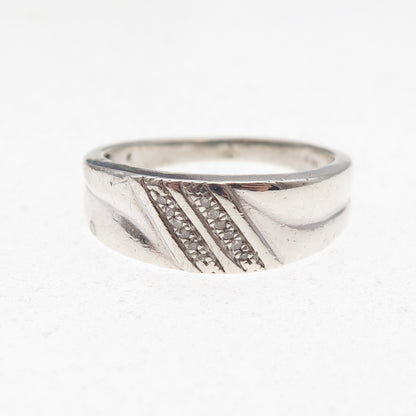 925 Sterling Silver Real Round-Cut Diamond Ring Size 10.5