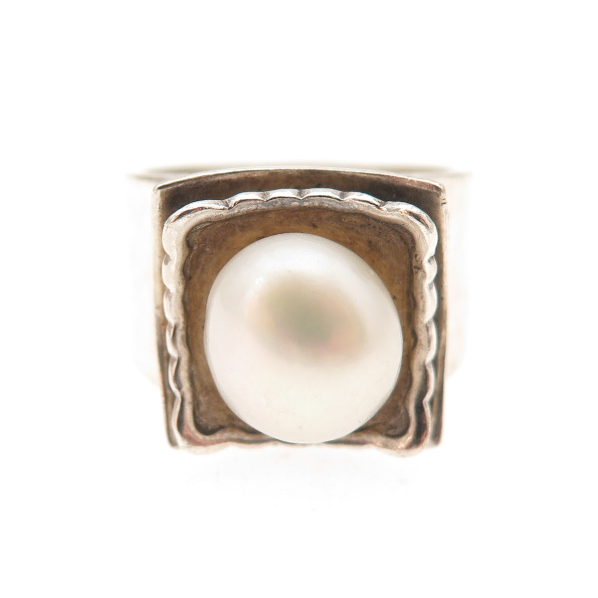 Silpada 925 Sterling Silver Vintage Real Pearl Modernist Oxidized Ring Size 6.75