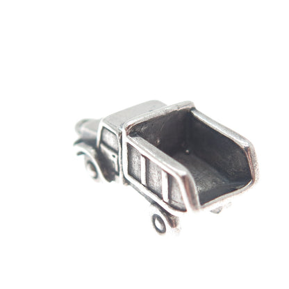SUNWEST 925 Sterling Silver Vintage Dump Truck Minimalist 3D Charm Pendant