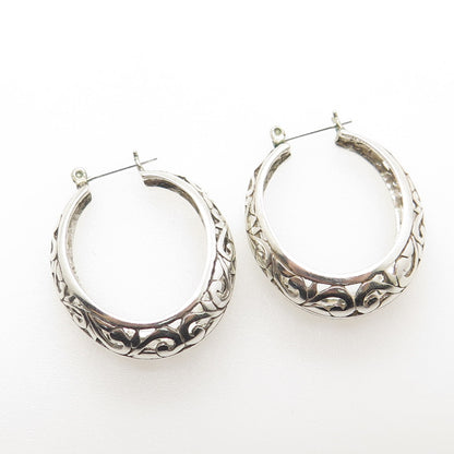 925 Sterling Silver Vintage Heart Scroll Hoop Earrings