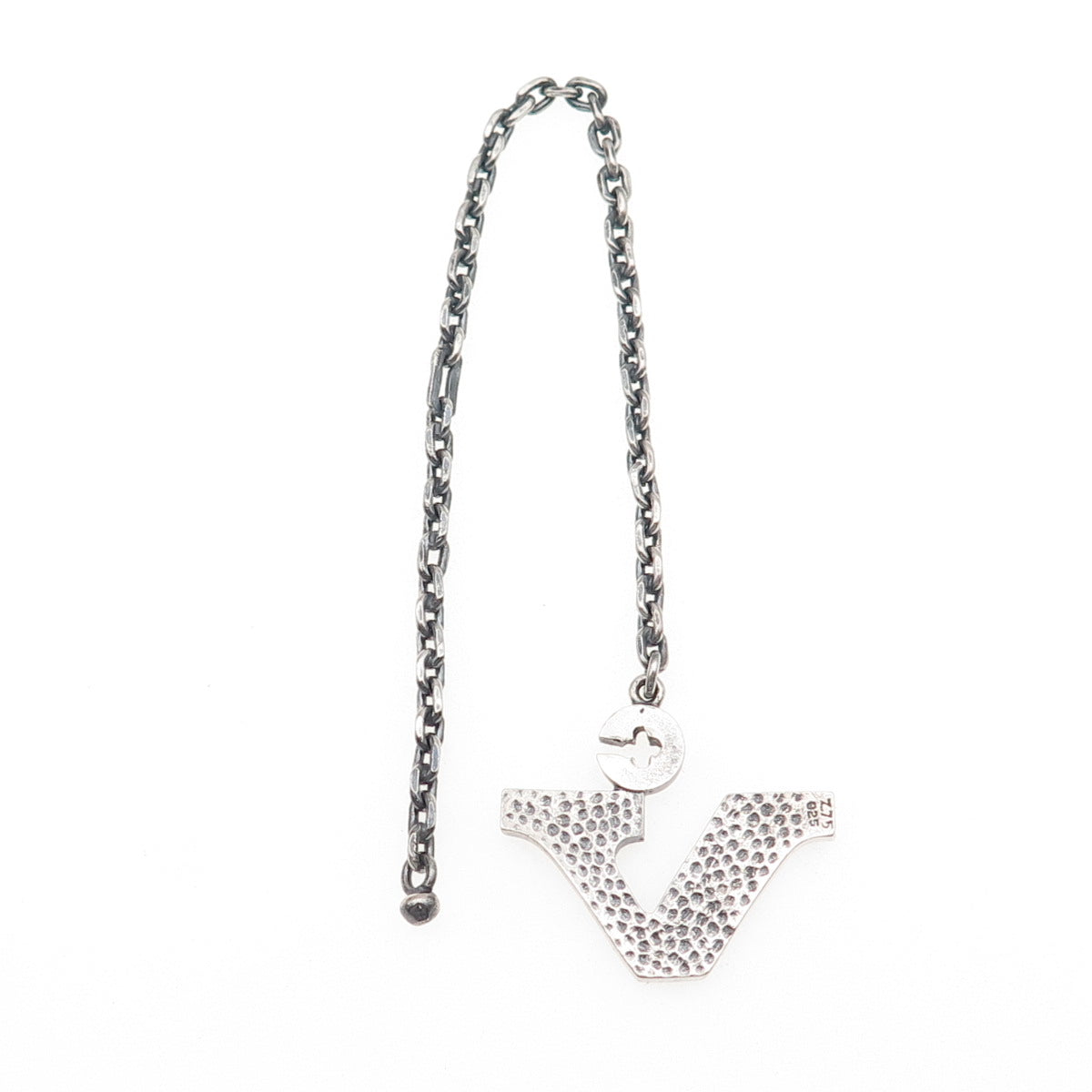 925 Sterling Silver Vintage Z.75 Letter V Initial Key Fob Chain 7"