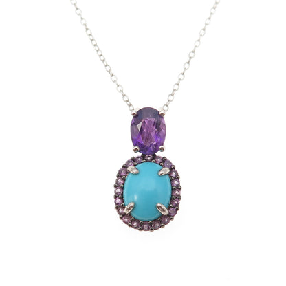 925 Sterling Real Sleeping Beauty Turquoise & Amethyst Cable Chain Necklace 18"