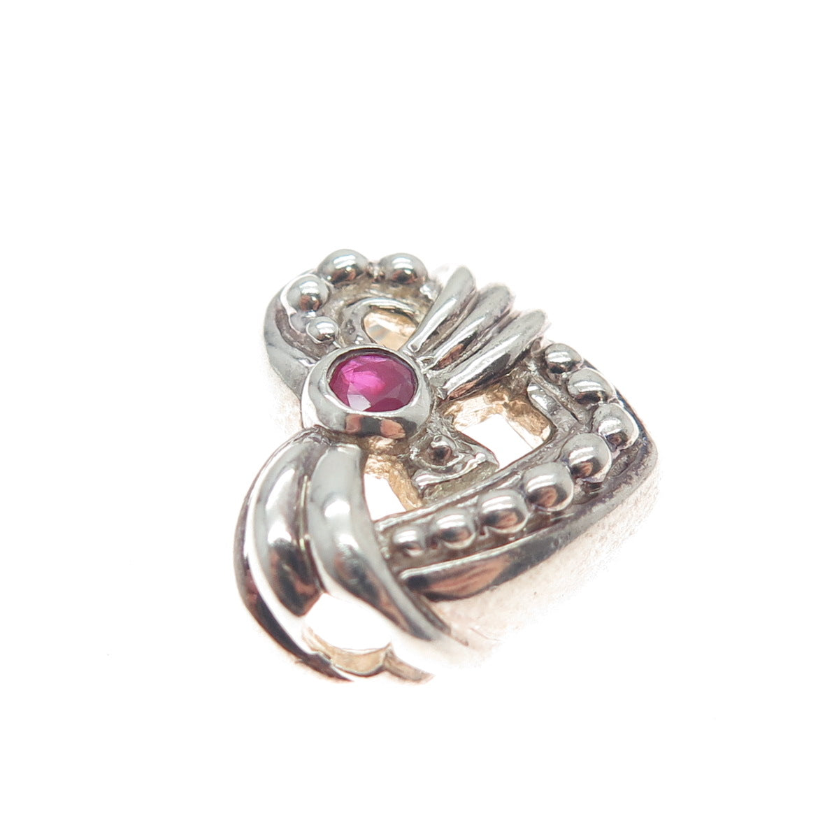 JUDITH RIPKA 925 Sterling Silver Vintage Real Pink Sapphire Heart Slide Pendant