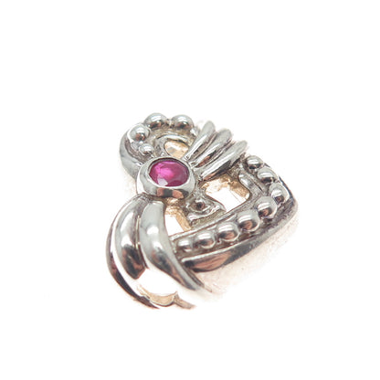 JUDITH RIPKA 925 Sterling Silver Vintage Real Pink Sapphire Heart Slide Pendant