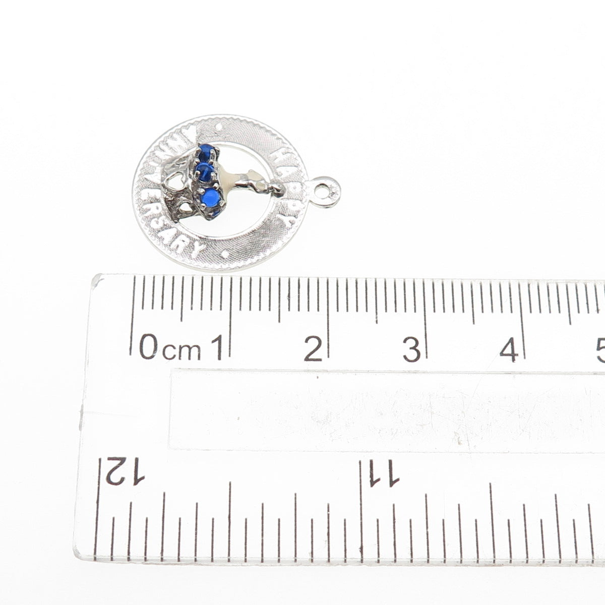 MARC MERCY 925 Sterling Silver Vintage Rhinestone Happy Birthday Charm Pendant