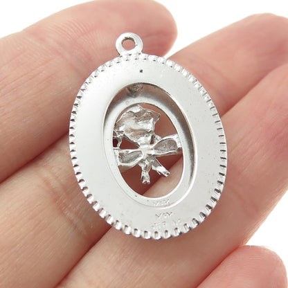 925 Sterling Silver Vintage M&M Red Rhinestone Graduation Day Pendant