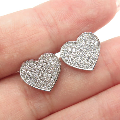 925 Sterling Silver Round-Cut C Z Heart Stud Earrings