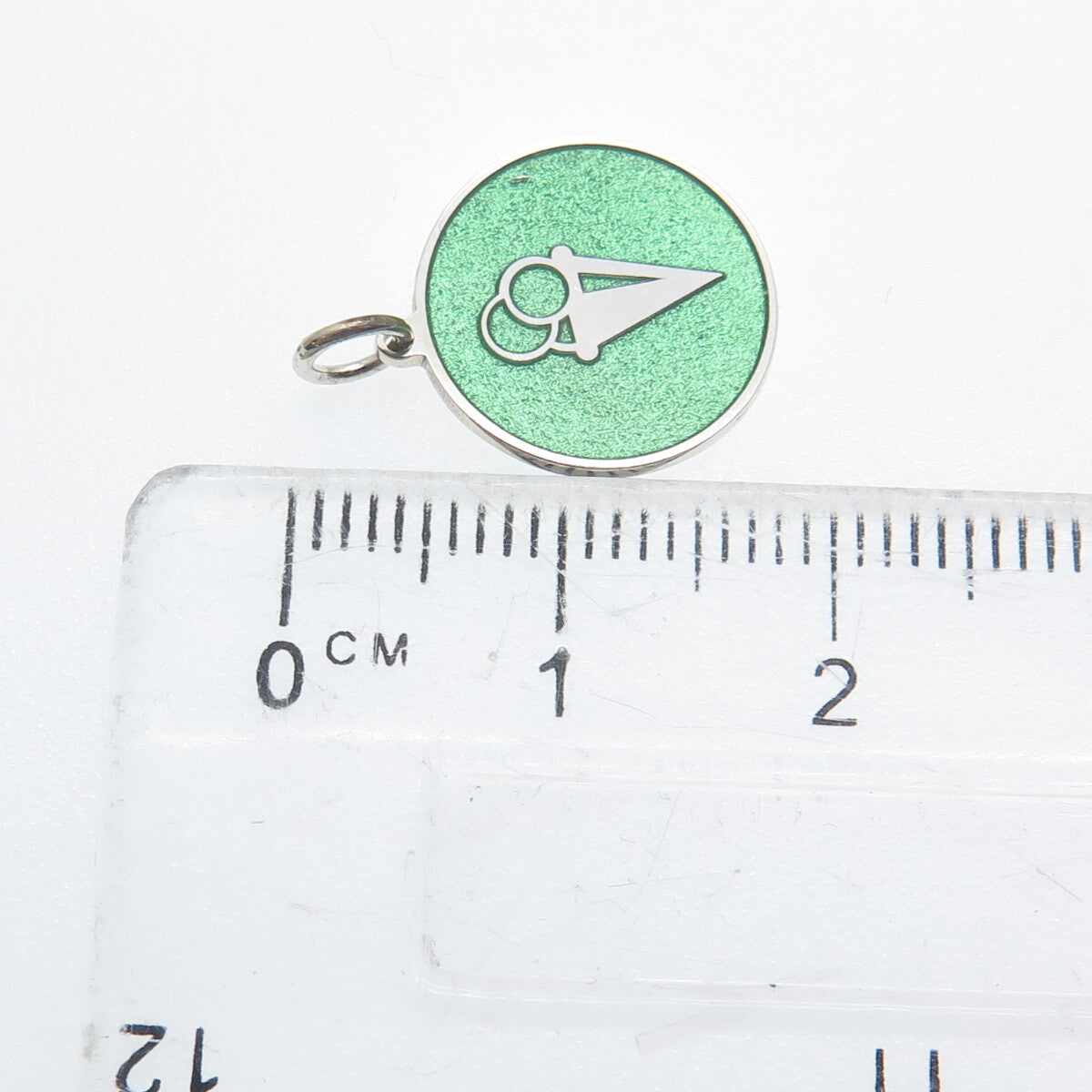 925 Sterling Silver Green Enamel Ice Cream Round Tag Minimalist Charm Pendant
