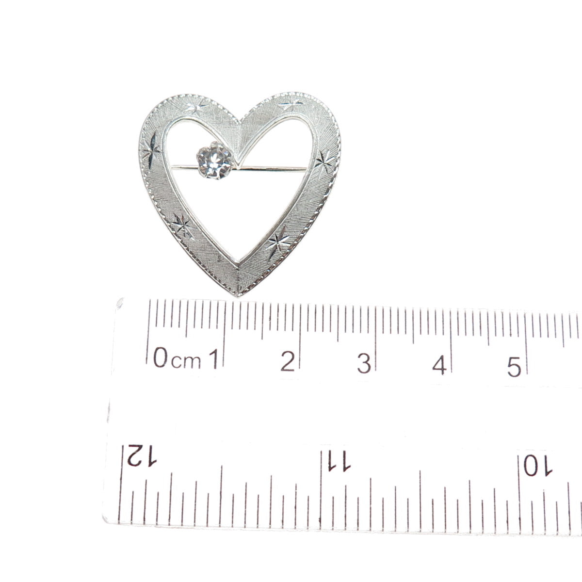 MARVEL 925 Sterling Silver Vintage Rhinestone Heart Pin Brooch