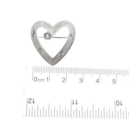 MARVEL 925 Sterling Silver Vintage Rhinestone Heart Pin Brooch