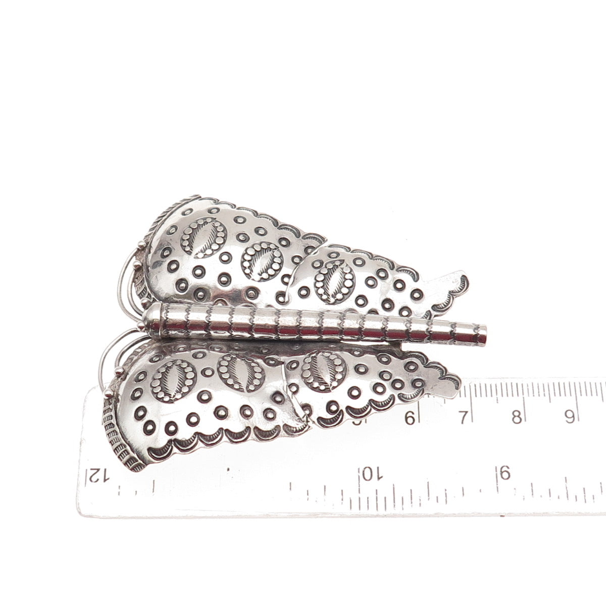 Old Pawn 925 Sterling Silver Vintage Butterfly Tribal Oxidized Large Pin Brooch