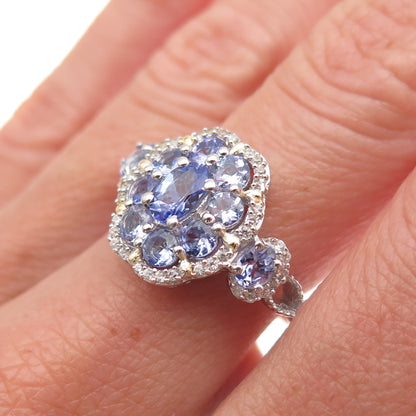 Chuck Clemency 925 Sterling Silver Real Tanzanite & White Topaz Ring Size 8