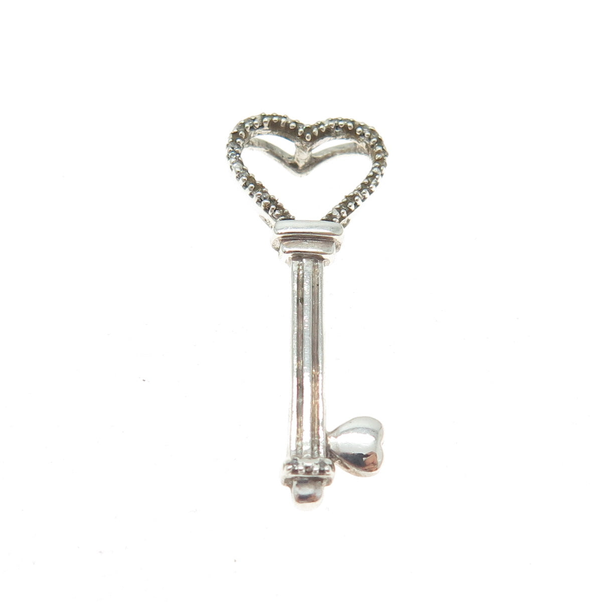 925 Sterling Silver Real Round-Cut Diamond Heart Key Slide Pendant