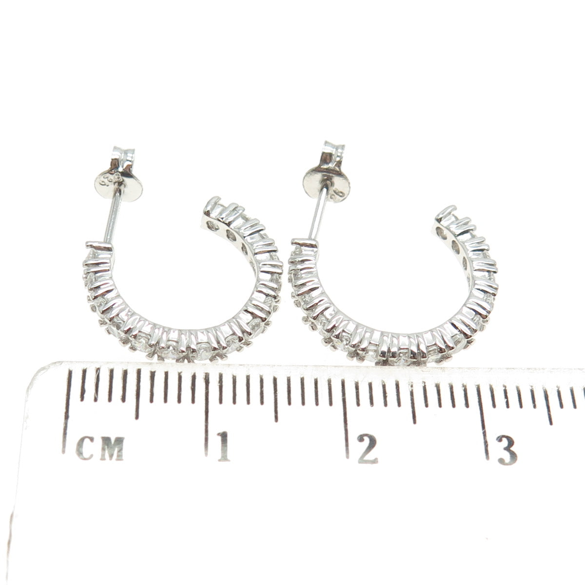 925 Sterling Silver Round-Cut Shaped C Z Half Hoop Earrings