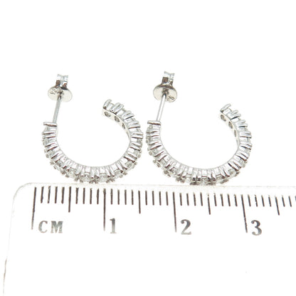 925 Sterling Silver Round-Cut Shaped C Z Half Hoop Earrings