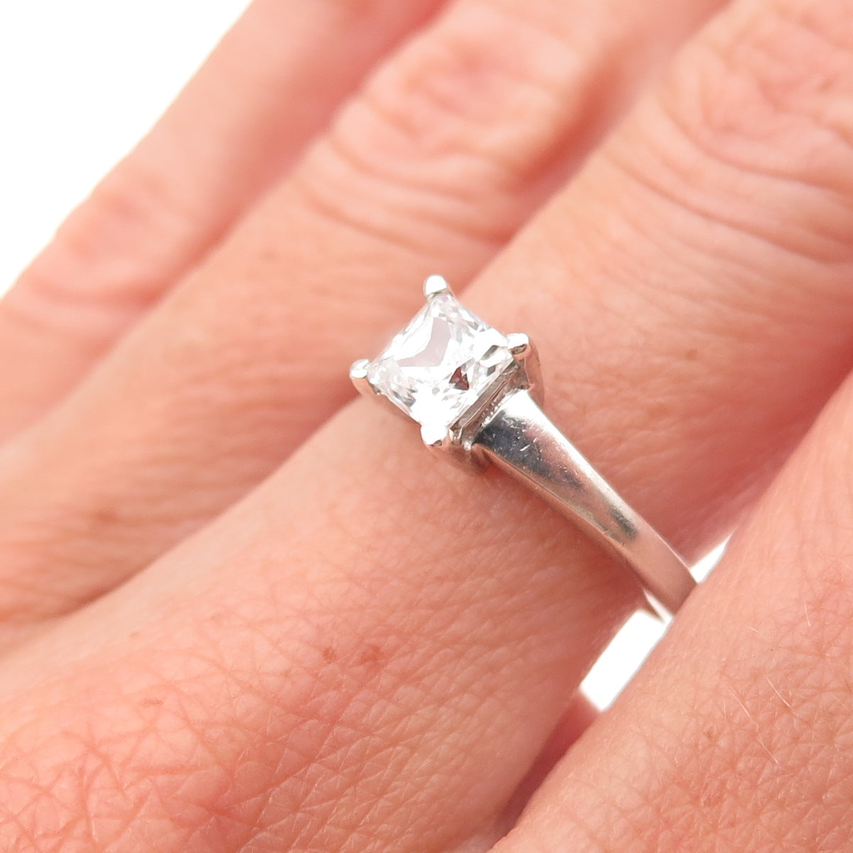 925 Sterling Silver Princess-Cut C Z Engagement Ring Size 7