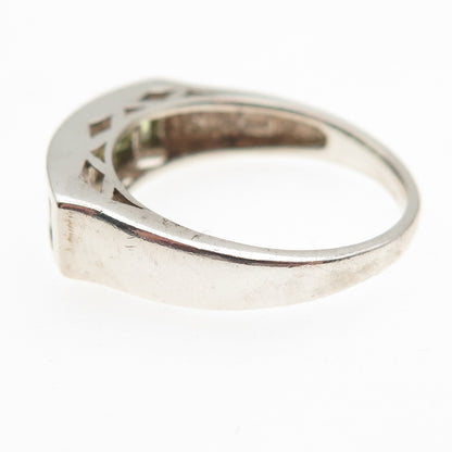 925 Sterling Silver Vintage Real Princess-Cut Peridot Ring Size 9