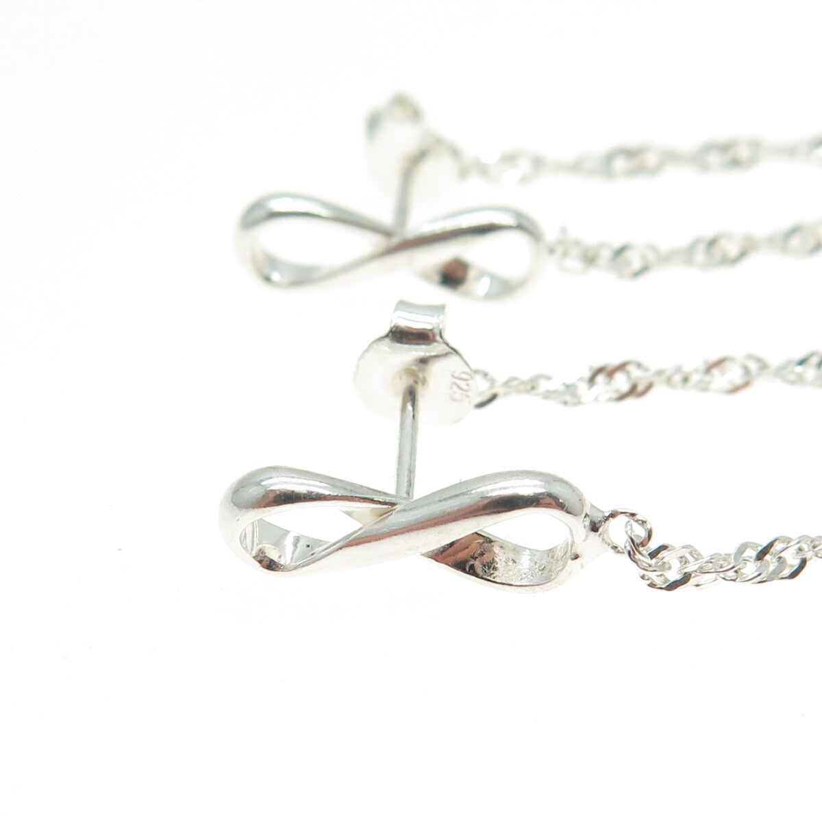 925 Sterling Silver Singapore Chain Infinity Dangling Earrings