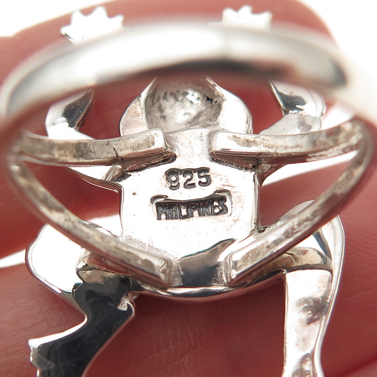 925 Sterling Silver Vintage Real Turquoise Frog Good Luck Ring Size 8.75