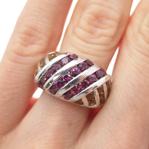 SLV SADYE L VASSIL Sterling Silver Real Amethyst & Citrine Dome Ring Size 5.25